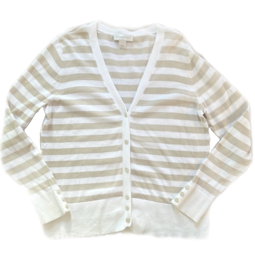 Christopher & Banks Beige & White Stripe Light Weight Cardigan / Large